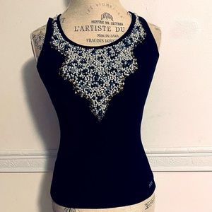 “ABS” Gorgeous Beaded Tank Top, black size P